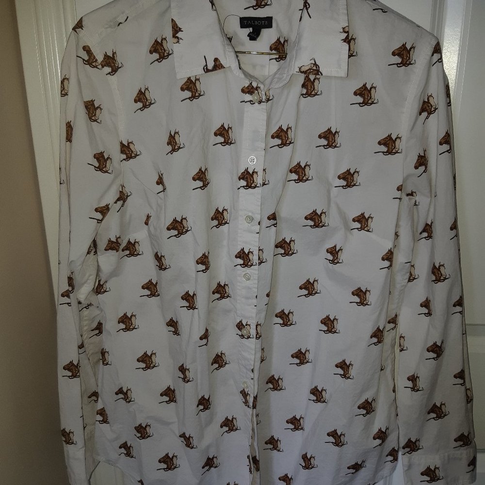 Ladies horse head print button blouse by Talbot